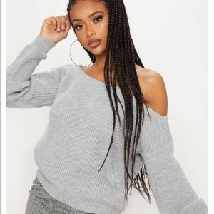 Boohoo grey off-shoulder sweater
